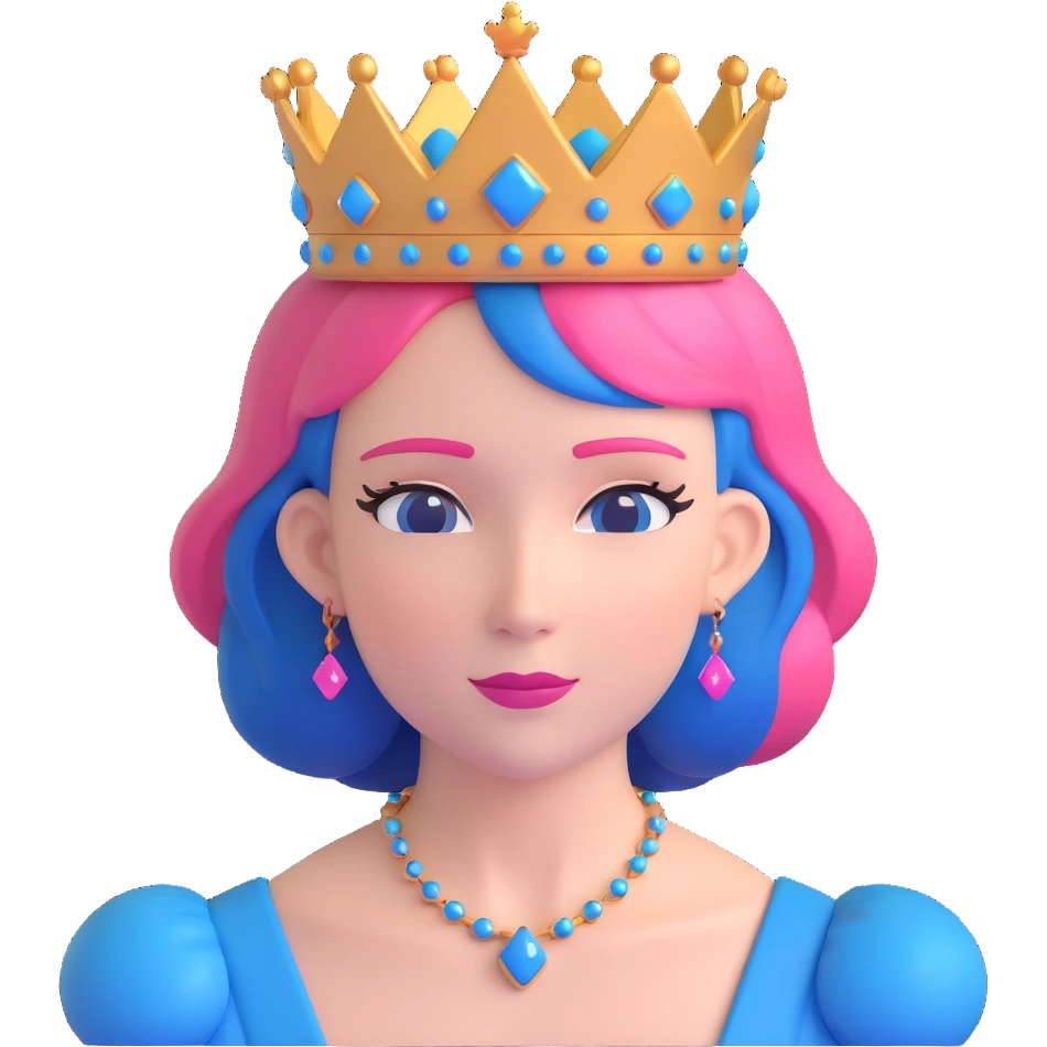 queen with pink and blue hair and a queen crown emoji