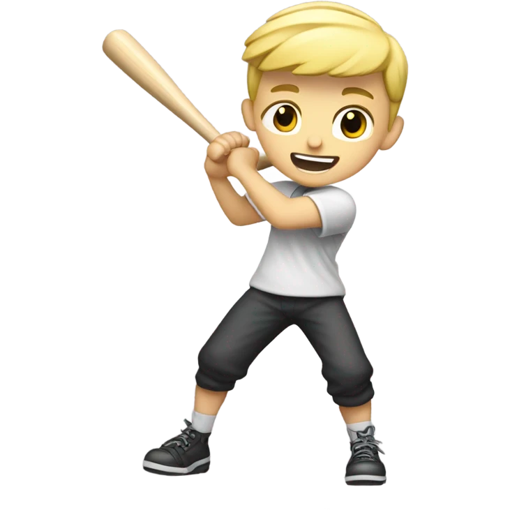 Blonde boy with a crew cut swinging a baseball bat emoji