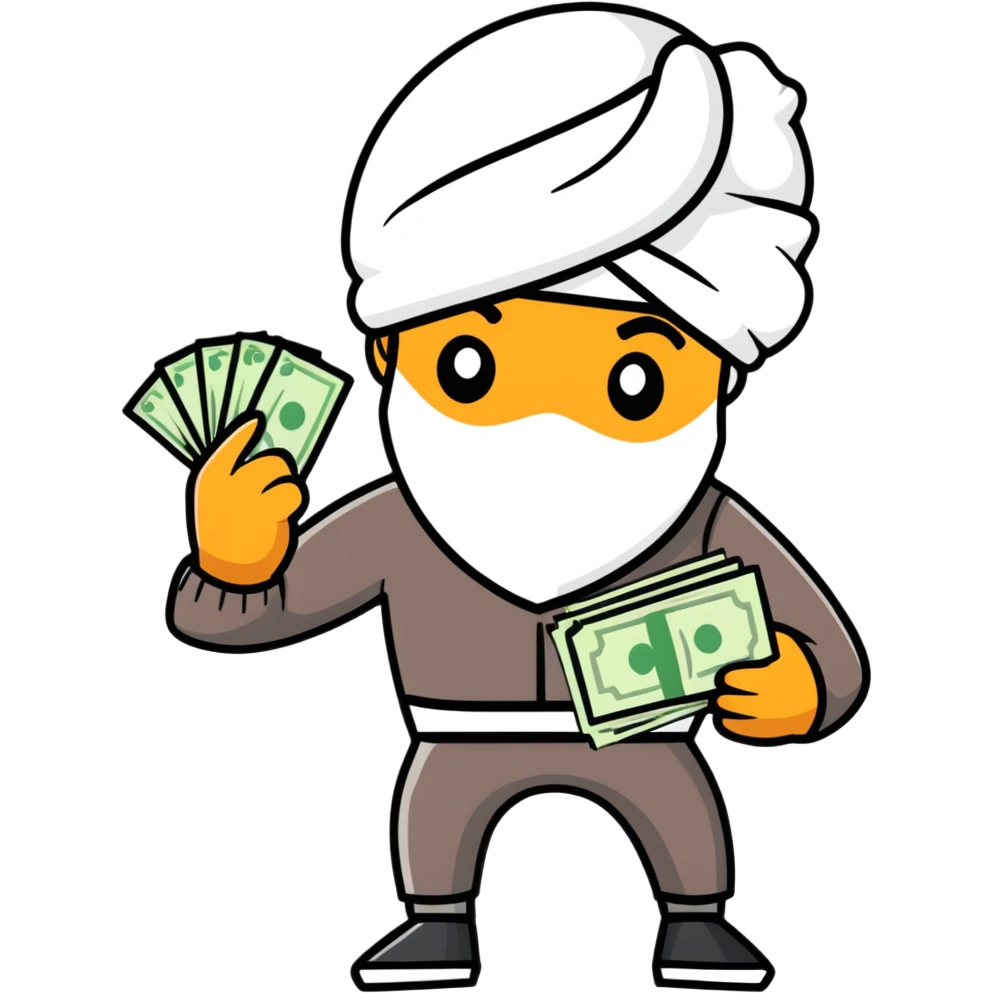black robber holding cash, wearing a turban emoji