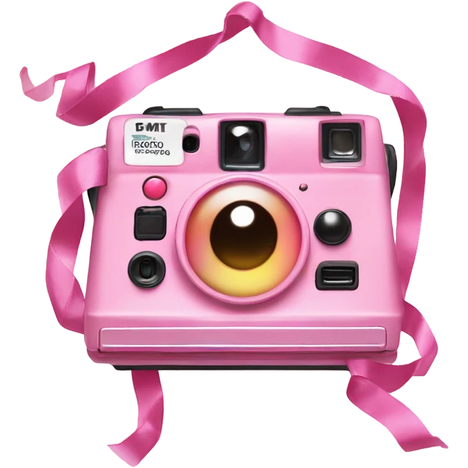 Pink white polaroid with ribbons cute emoji
