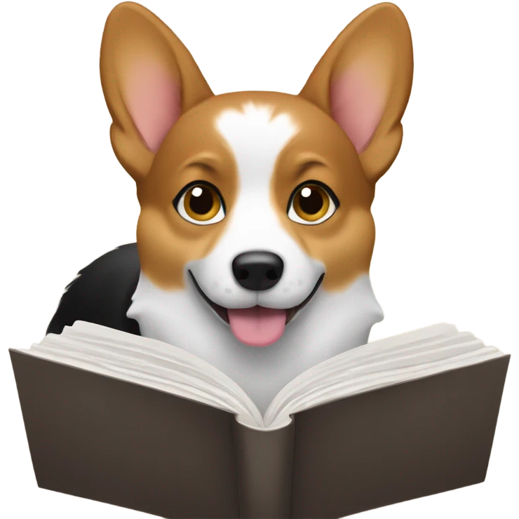 Black Tri-color corgi reading emoji