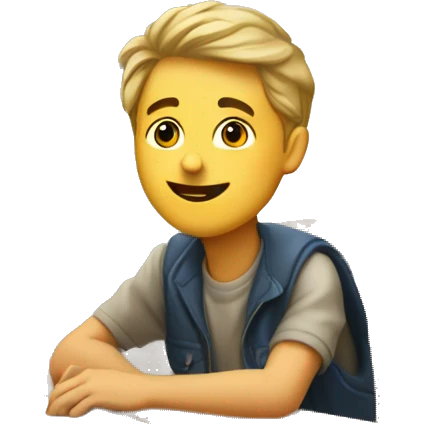 white boy is sitting at school desk and rising hand up  emoji
