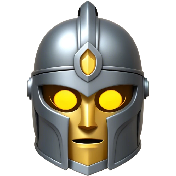 Clash of Clans aesthetic: Cinematic heroic Steel full face Helm Emoji, rendered in a 3D vector-style similar to standard emojis with minimal shading and bold, simplified shapes. A compact, isometric helmet crafted of shining steel with intricate engravings and a protective visor, softly glowing with a noble warrior charm. Simplified yet unmistakably iconic, highly detailed and consistent, glowing with a soft radiant gleam and high polish. Stylized with a touch of chivalric tradition and a soft glowing outline, capturing the essence of a stalwart battle helm with a friendly, playful manner! emoji