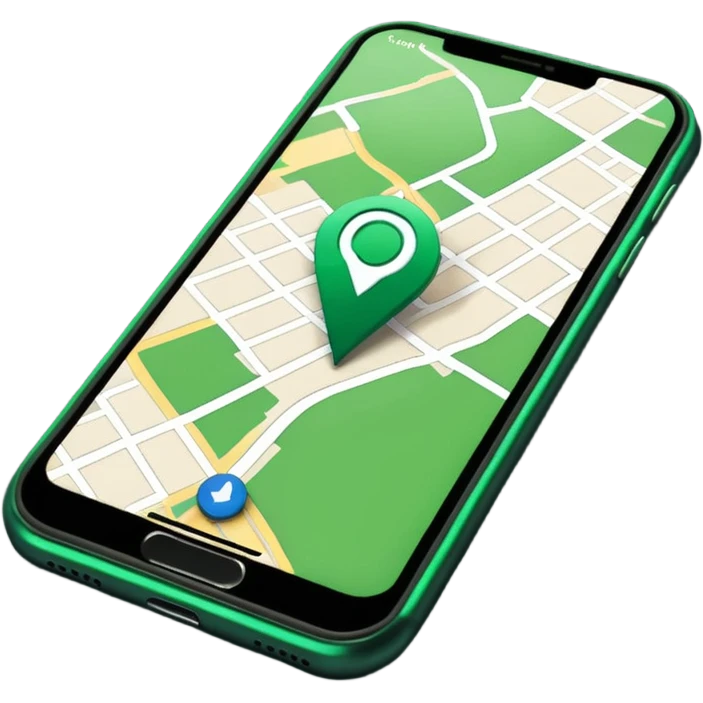 dark green geotag pointing to map on dark green iphone display emoji