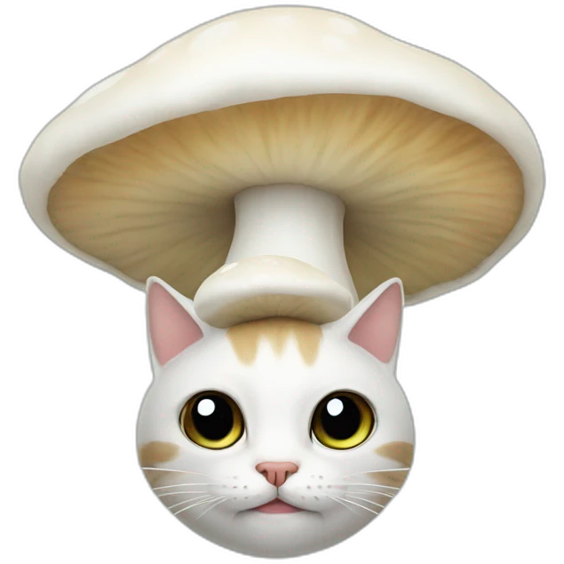 Cat with a white mushroom hat, and one face emoji