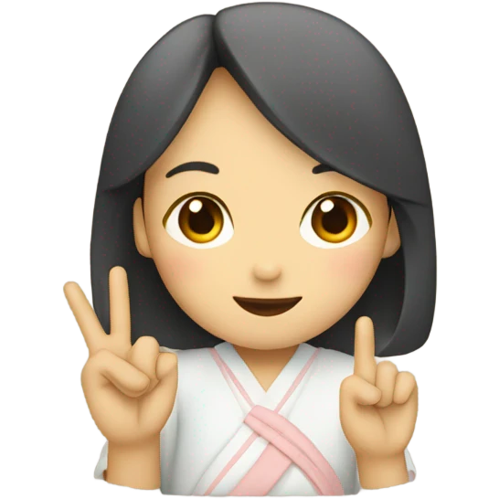 Japanese woman two fingers peace emoji