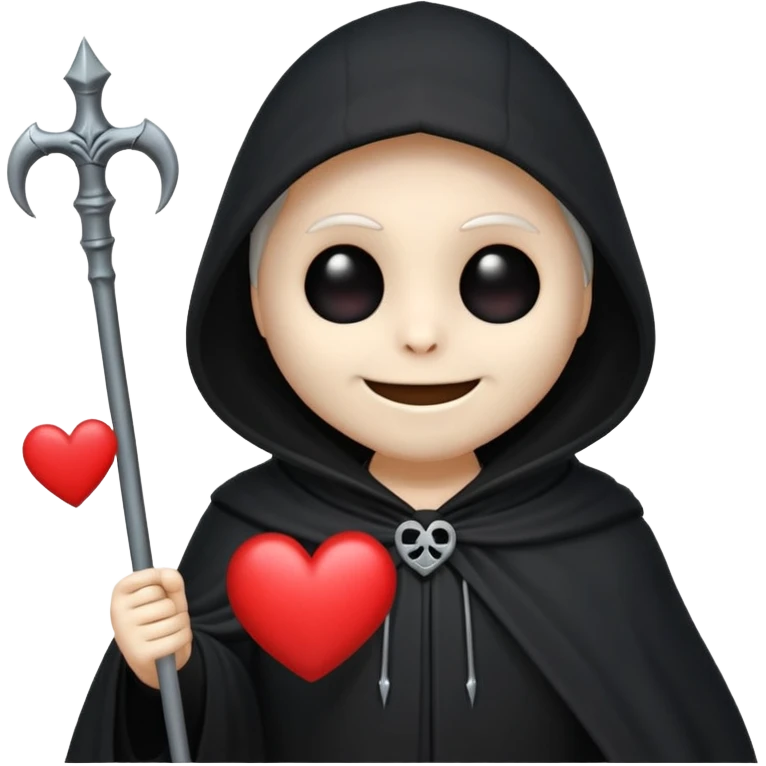 cute animated non-human grim reaper floating with a heart, emoji style emoji