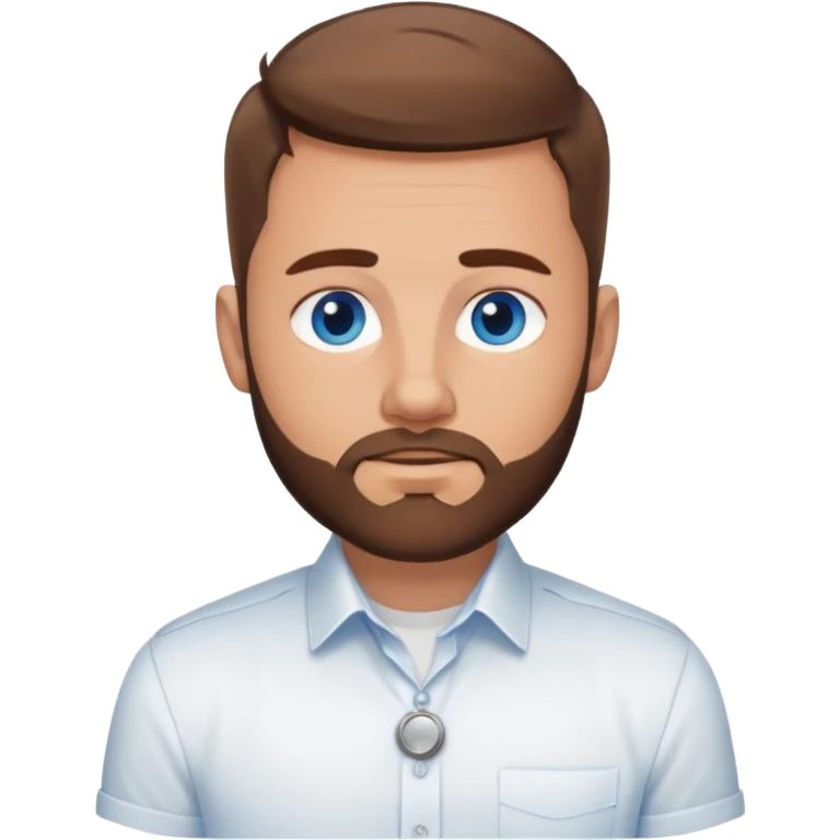 White man with brown hair blue eyes fade haircut with beard. Wearing white button down and silver watch emoji