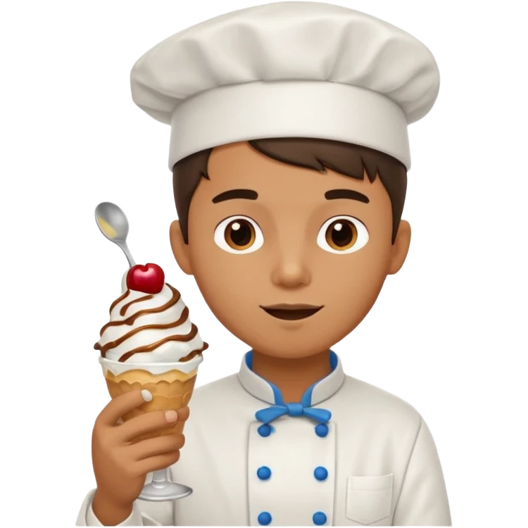 Young Male Chef eating sundae with spoon emoji