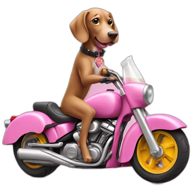 pink weimaraner drinking a beer while riding a motorcycle emoji