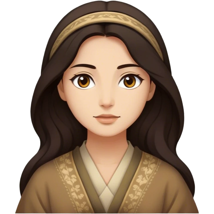 Cinematic Timeless Pocahontas Portrait Emoji, rendered in a realistic, vector style. Depict Pocahontas with warm, glowing skin, naturally flowing dark hair, and a serene, gentle expression, wearing traditional garments in muted earth tones. The design features bold, clean proportions, a soft, inviting glow, and a subtle glowing outline that captures her enduring natural beauty. emoji