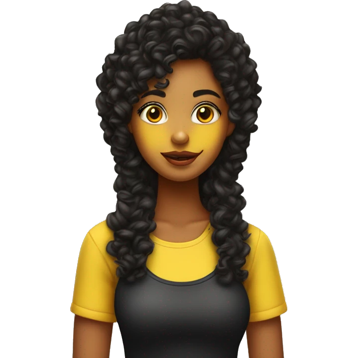 Chica con ojos café cabello negro rizado color de piel morena y con top amarillo  emoji