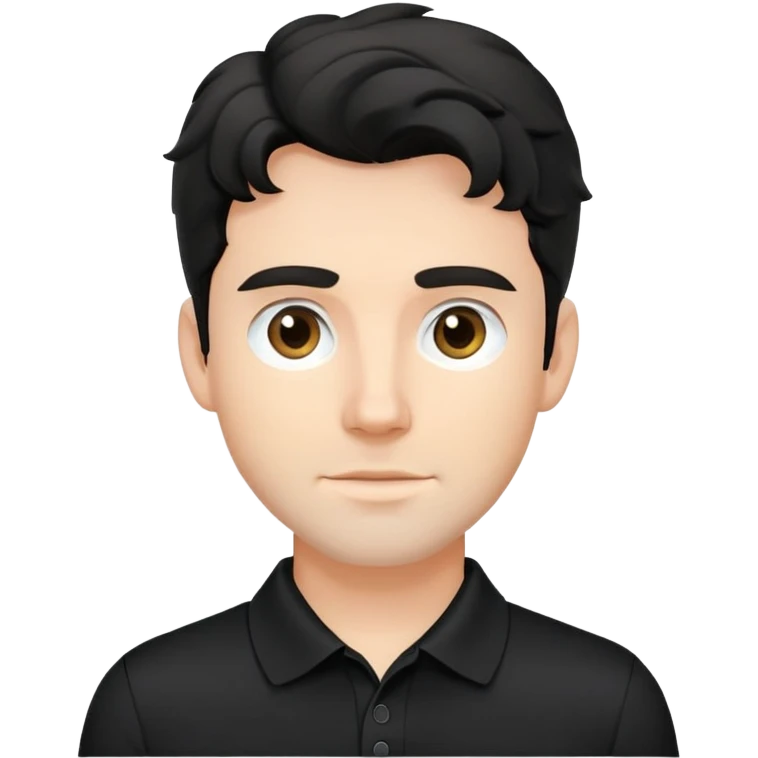 Caucasian man with black wavy hair wearing a black polo shirt emoji