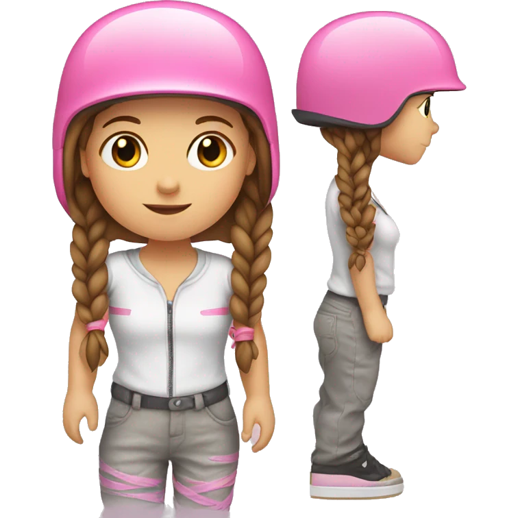 little white girl, brown hair with braids, with pink helmet skateboarding emoji