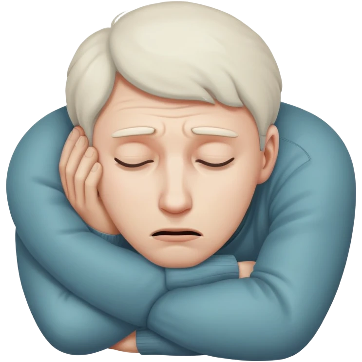 Scared man sitting curled up on himself, hidding his eyes emoji