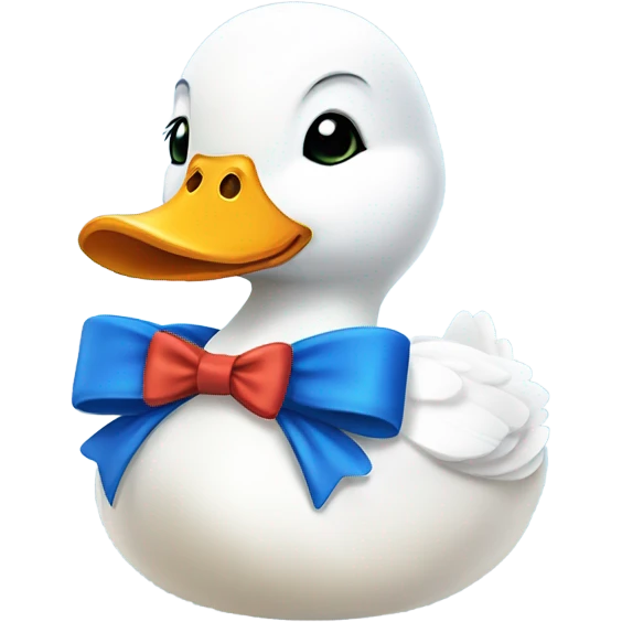 White duck wearing a blue bow around it’s neck emoji