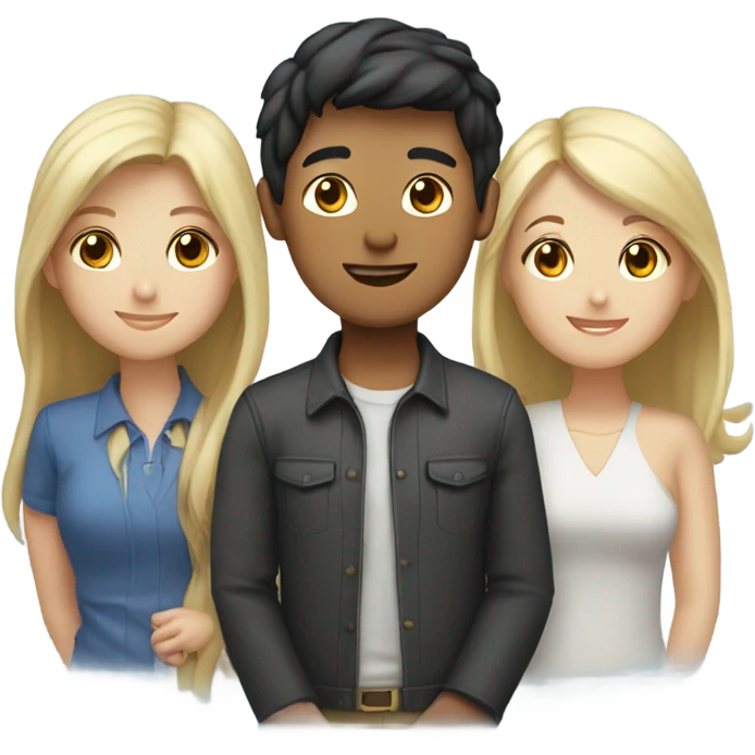3 friends one Asian boy, one brunette girl and one blond girl  emoji
