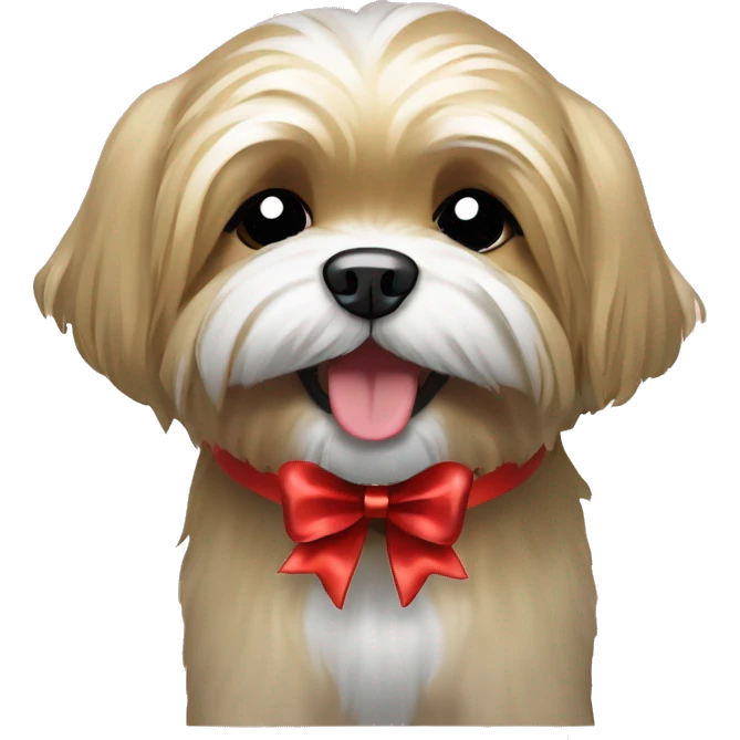 Happy Tan Lhasa Apso with Christmas bow emoji