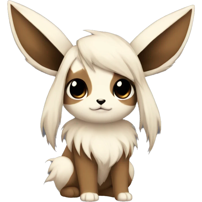 Kawaii Pale Eevee with dark brown long emo hair covering her eyes Full Body emoji