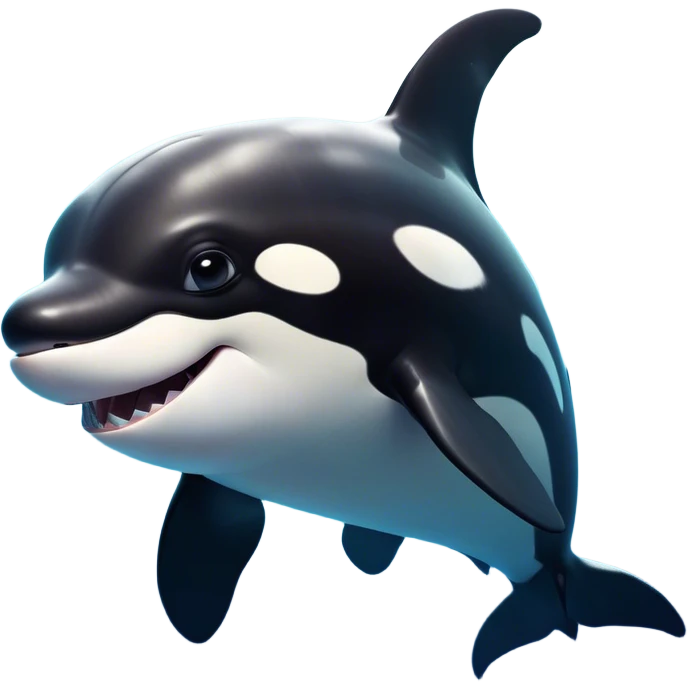 Cinematic Comical orca Portrait Emoji, Head tilted dramatically with an exaggeratedly shocked expression, featuring a sleek black-and-white body with wide, comically expressive eyes full of playful disbelief and animated flippers, Simplified yet hilariously expressive features, highly detailed, glowing with a slightly sassy oceanic glow, high shine, dramatic yet playful, stylized with an air of cheeky marine mischief, soft glowing outline, capturing the essence of a meme-worthy orca that looks ready to make waves with its hilariously dramatic antics! emoji