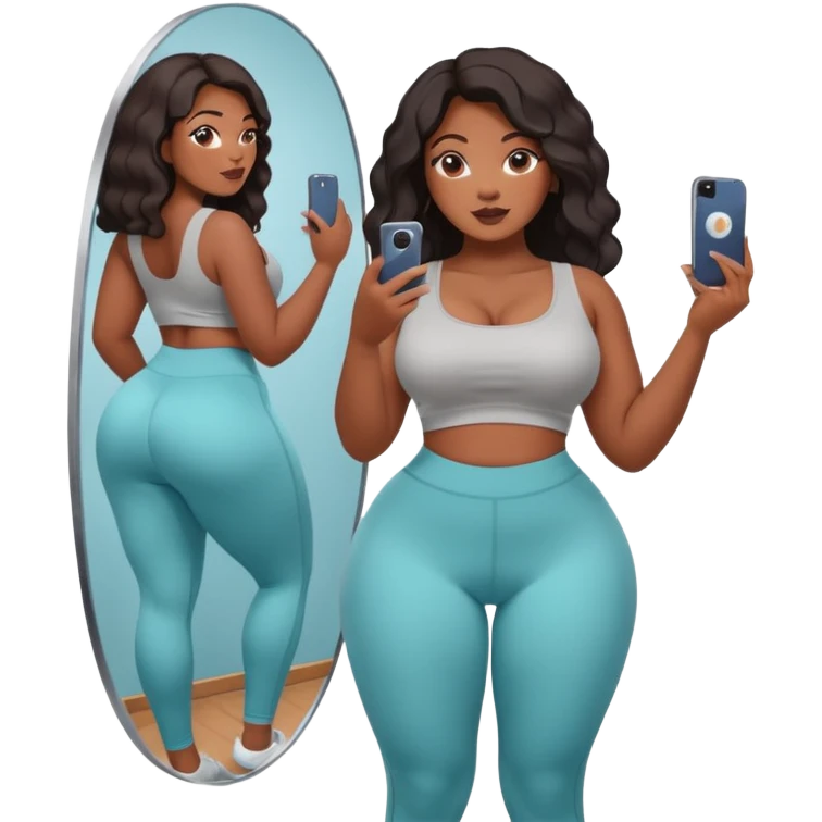 a slim thick baddie black girl taking a picture in the mirror with a really big butt emoji