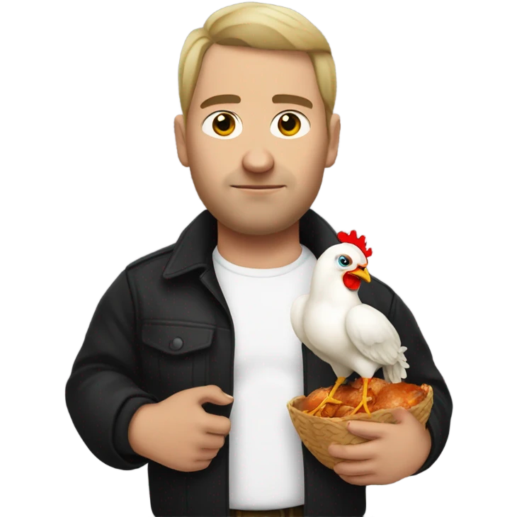 Russian hooligan in a black crown with a chicken and an egg emoji