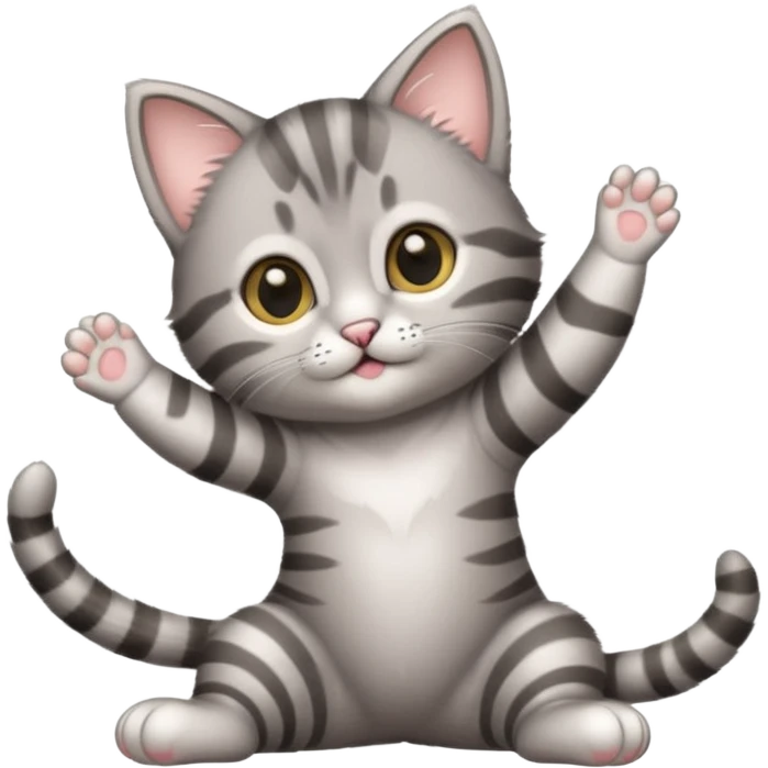 Cute gray tabby baby kitten stretching  emoji