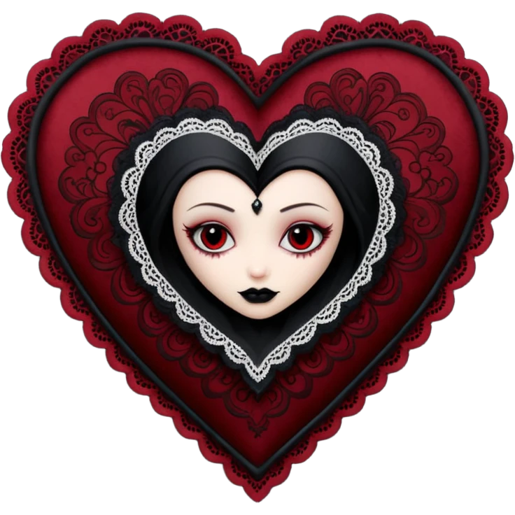 goth themed heart with a black lace handkerchief emoji