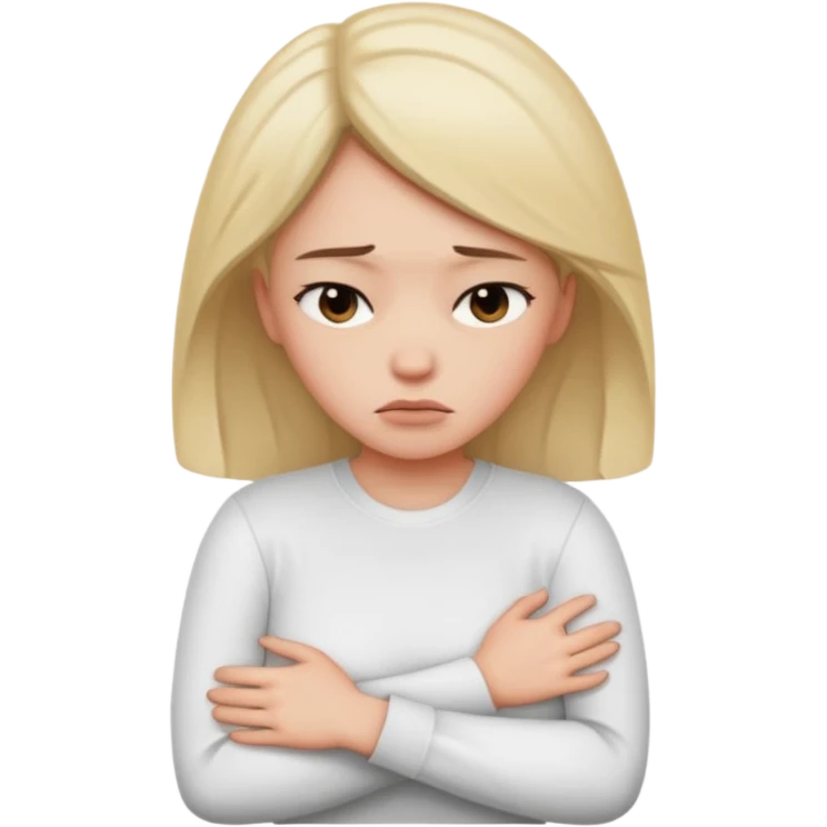 женщина обнимает себя как будто "держит себя в руках", нахмурена emoji