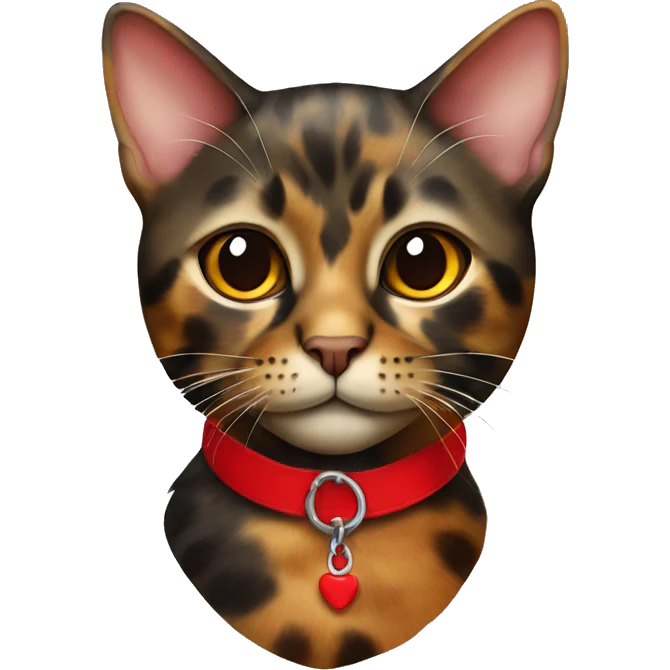 Tortoiseshell cat with red collar emoji