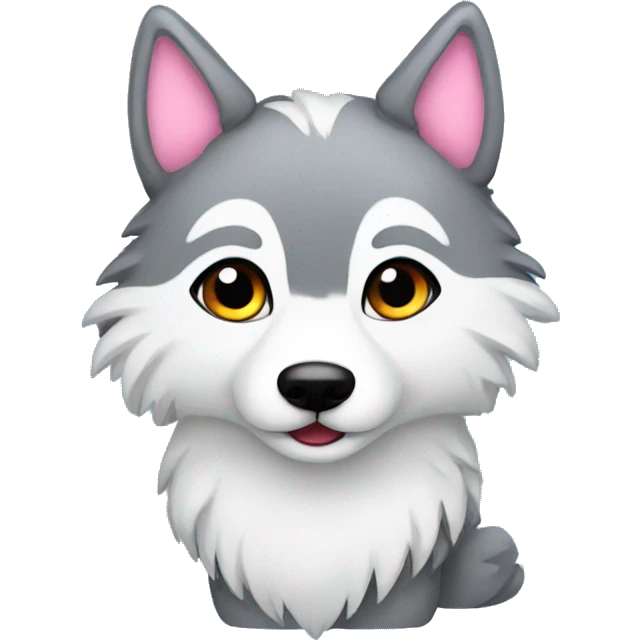 a kawaii wolf with butterflies emoji