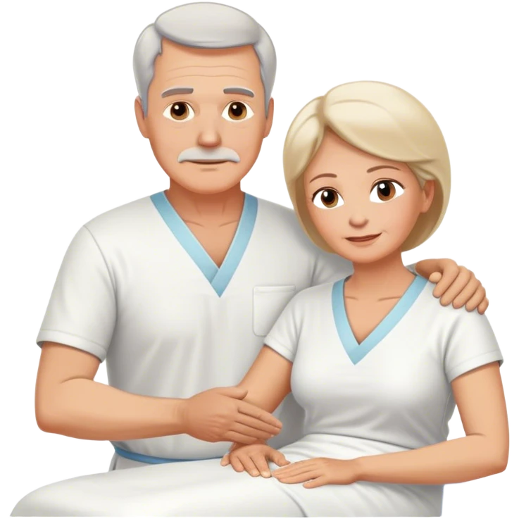 60-year-old white man dressed in white tunic giving massage to a 60-year-old white woman emoji