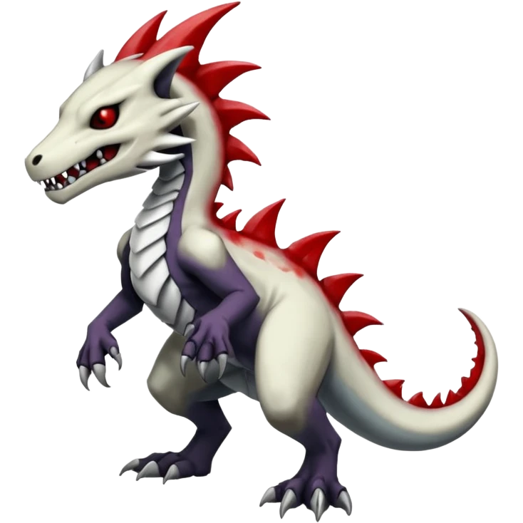 Shiny White Evil Glowing Eldritch Marowak-Salandit-Duskull-Darkdramon-fusion with bloody red markings and a red mane  emoji