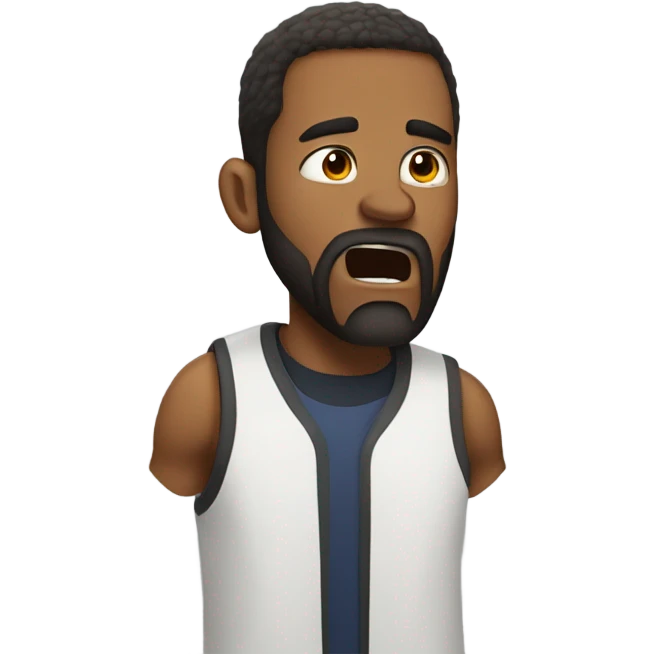 casual basketball look with beard, mad face, shutting his ears emoji