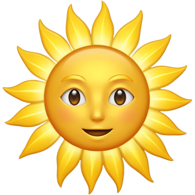 A radiant golden sun, with long, bright rays surrounding it, an intense yellow center, detailed 3D emoji style, neutral background, soft and vibrant lighting.  emoji