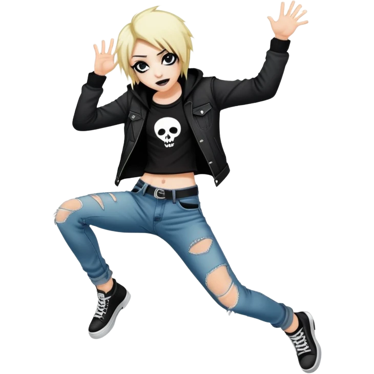 emo rockstar with dark eyeliner, ripped jeans, jumping on stage emoji