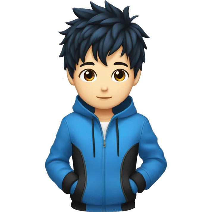 un joven niño de pelo desordenado estilo anime pon el pelo negro con un azul en las puntas  emoji