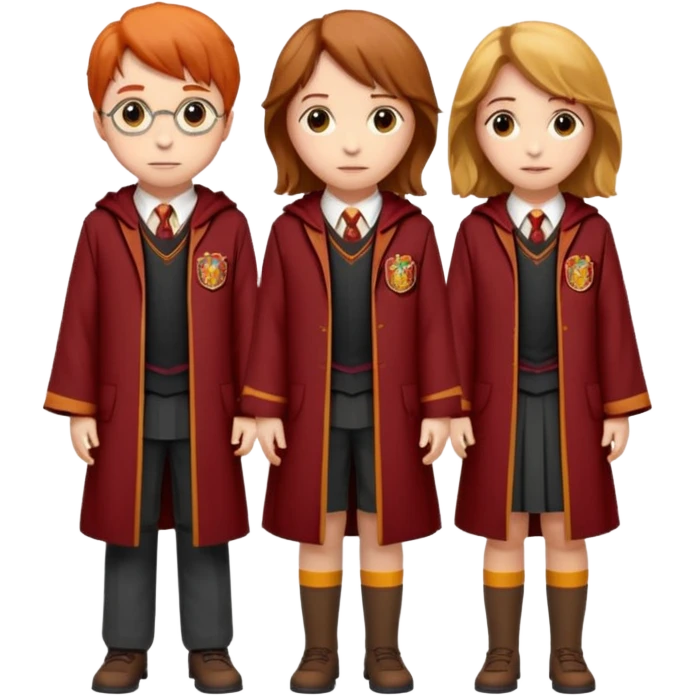 harry potter, ronald weasley and hermione granger in gryfinndor uniform emoji
