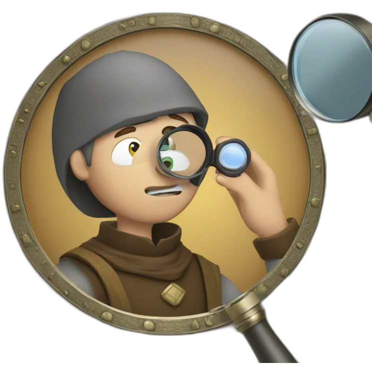 medieval coin collector, looking at a coin with a magnifying lense emoji