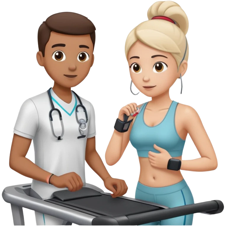 patient on a treadmill with heart monitor and a doctor supervising, representing a stress test emoji