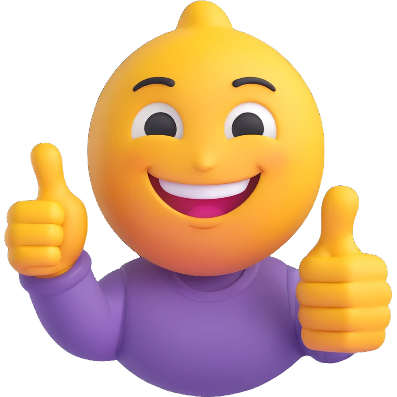 emoji character with a big smile, hand giving a thumbs up, looking proud emoji