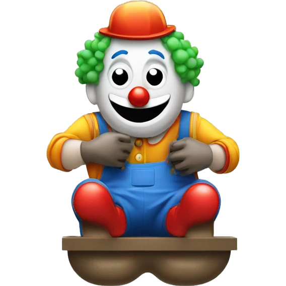 clown face emoji as a plumber sitting and fixing pipe emoji