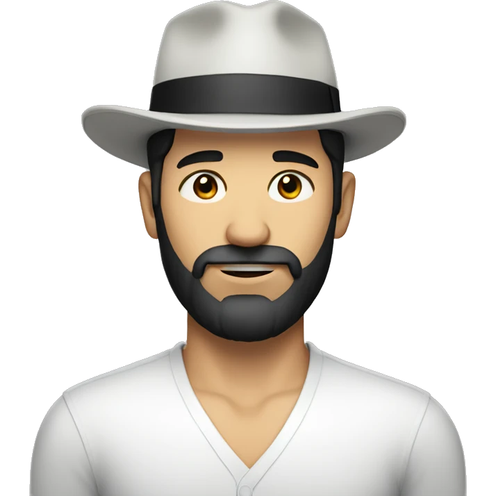 Man with black hair and beard with white skin and hat on emoji