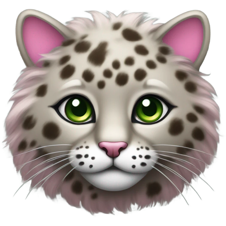 Fluffy leopard brown and grey cat with pink chocker and green eyes emoji