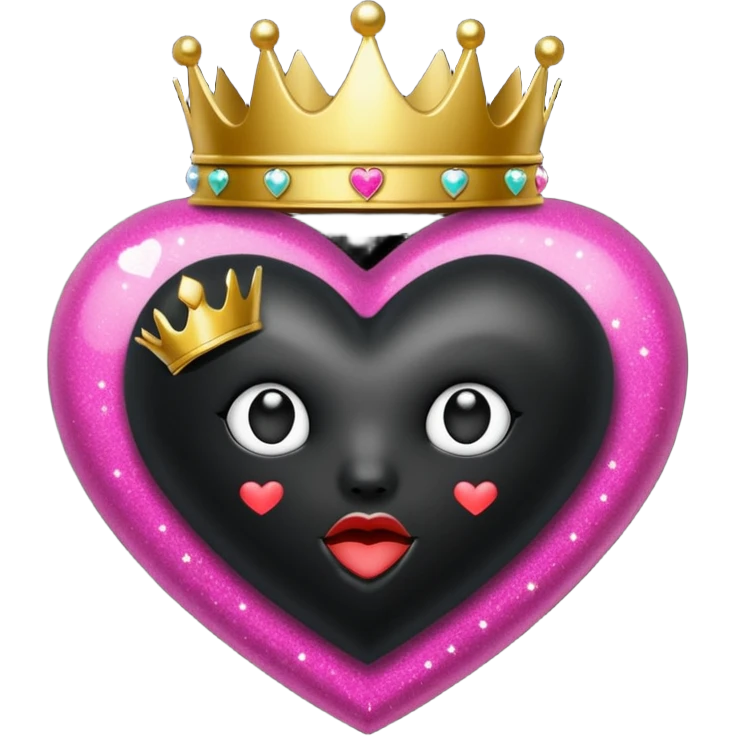 Black Heart and crowns with glitter and the words boss bitch emoji