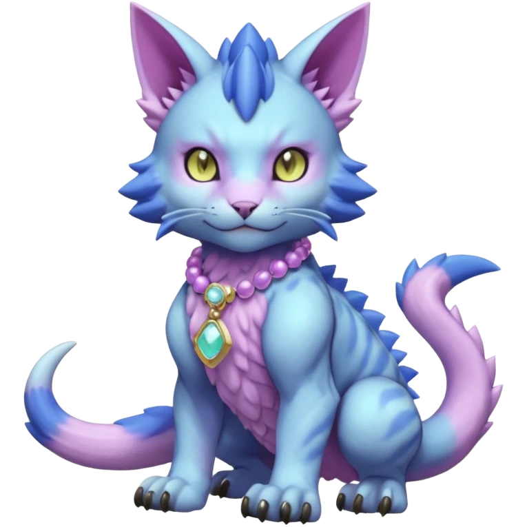 Colorful pastel silky smooth soft pastelcore aesthetic lifelike hyperrealistic abyssal garurumon-purloin-gatomon-feline-Fakemon-Digimon-creature wearing a cool casual fashionable aesthetic clothes and accessories and jewelries and apparels fursona (full body)  emoji