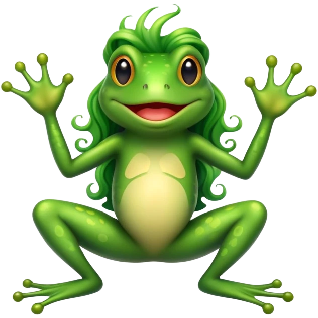 Frog with long and curly hair spreading his legs emoji