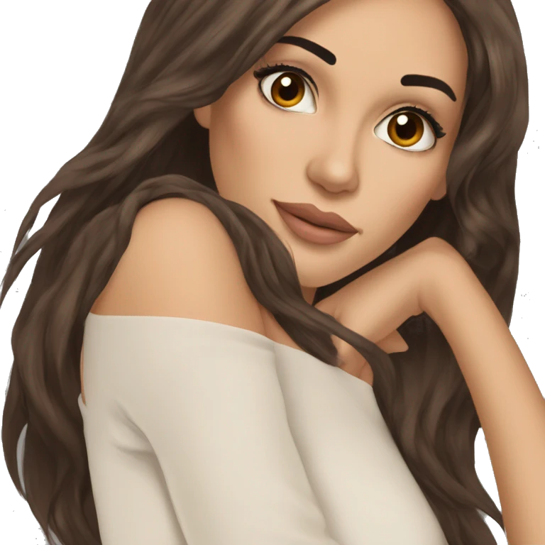 gorgeous woman with tan skin dark brown eyes long eyelashes brunette hair and bangs portrait emoji