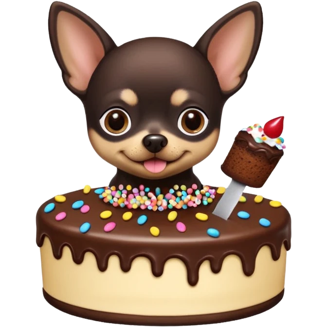 Black chihuahua with a piece of cake emoji