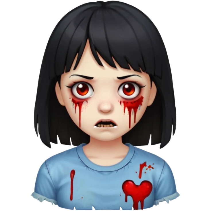 make a zombie girl emoji, with black hair and bangs above the eyebrow emoji